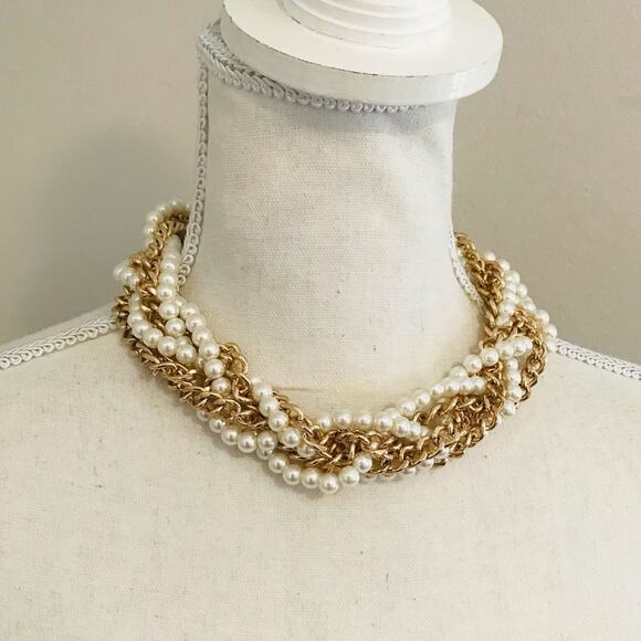 Gold and Pearl Statement Necklace - Picture 1 of 2